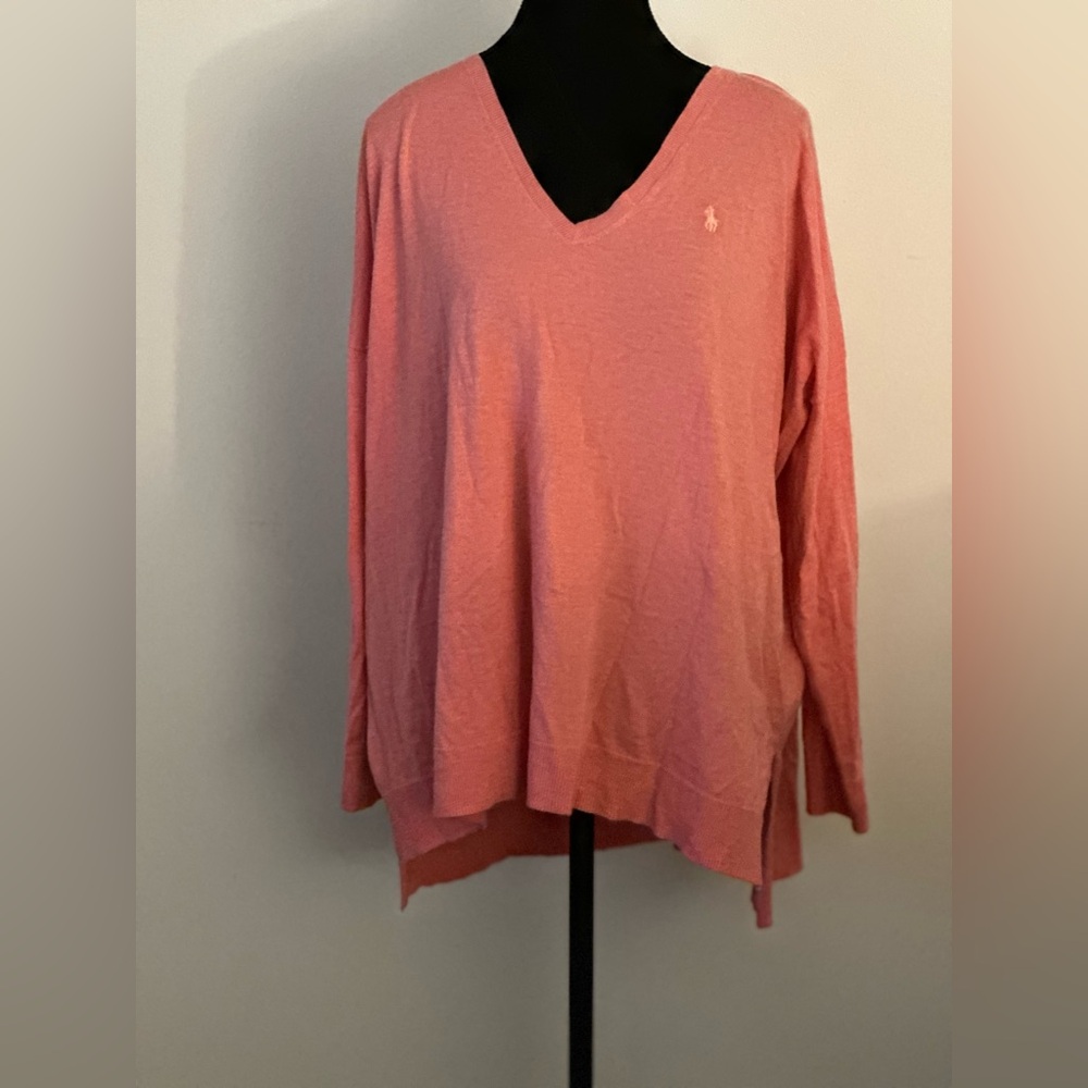 POLO Ralph Lauren Coral Long Sleeve V-Neck Sweater Sz M